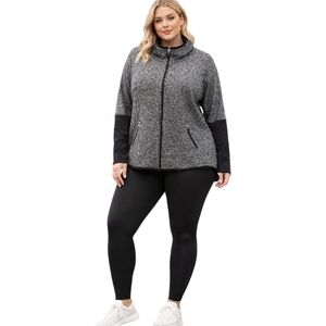 Cato Women’s Marled Knit Zip-Up Jacket with Contrast Sleeves – Size 22/24W.